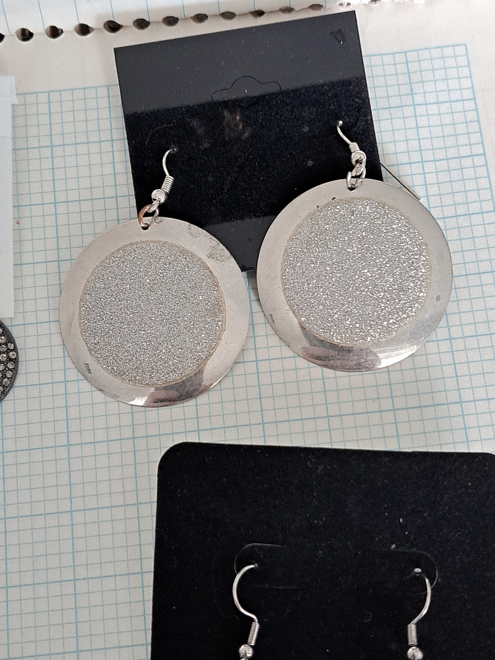 Silver-Tone Glitter Disc Drop Earrings - Women Jewelry